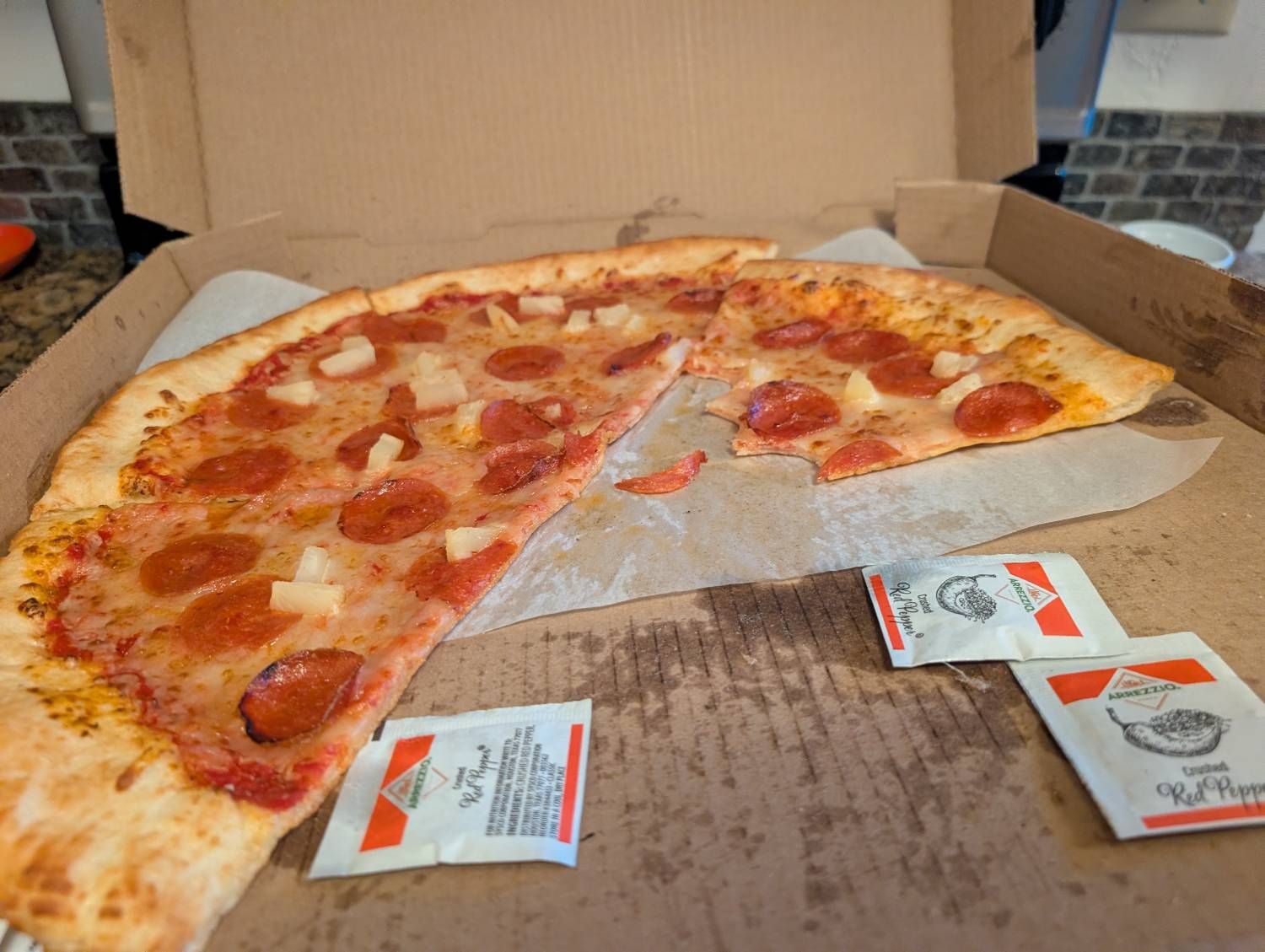 Pineapple & Pepperoni Pizza at DeLeo Bros Pizza Tahoe (New York Style Pizza)